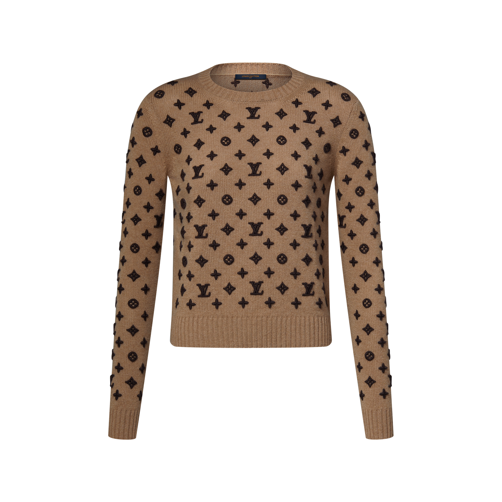 極美品◎正規品 イタリア製 LOUIS VUITTON ルイヴィトン LVロゴプレート シルク×カシミヤ×コットン 長袖 ニットプルオーバー ブラウン XS 新作】LV ルイヴィトン ロゴがおしゃれ 長袖ニット (Louis Vuitton